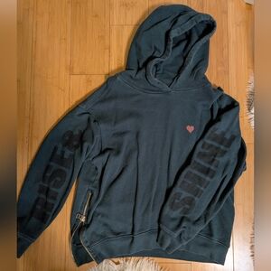 SUNDRY "Rise & Shine" Heart Graphic Hoodie Teal Grey  Size 3 L 100% Cotton